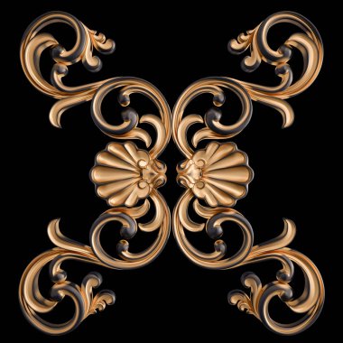 Siyah bir arka planda altın Patina ile siyah süsleme. Izole