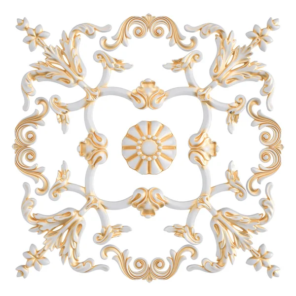 Ornamento bianco con patina d'oro su sfondo bianco. Isolato — Foto Stock