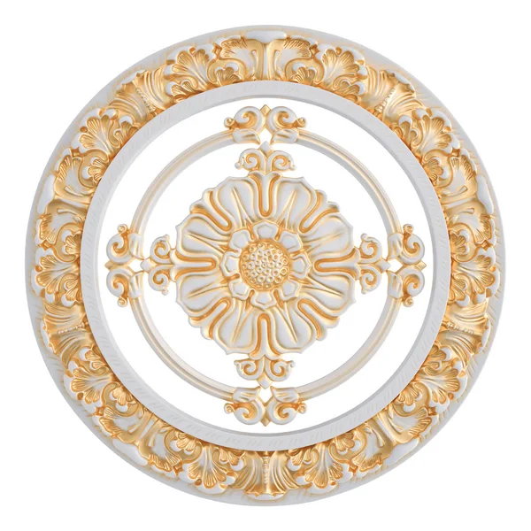 White ornament with gold patina on a white background. Isolated — Stock Photo, Image