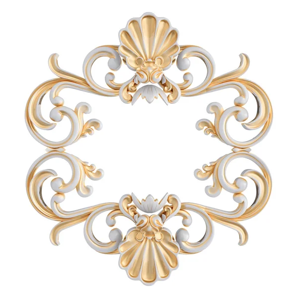 Ornamento bianco con patina d'oro su sfondo bianco. Isolato — Foto Stock