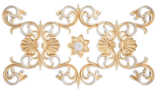 White ornament with gold patina on a white background. Isolated — Stock Photo, Image