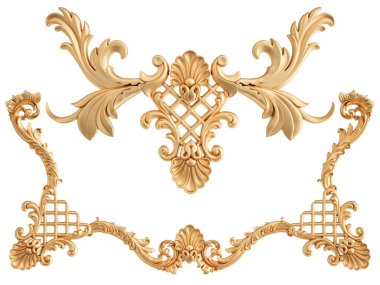 Beyaz arkaplandaki altın süslemeler kusursuz desen. Lüks oymacılık. İzole edilmiş