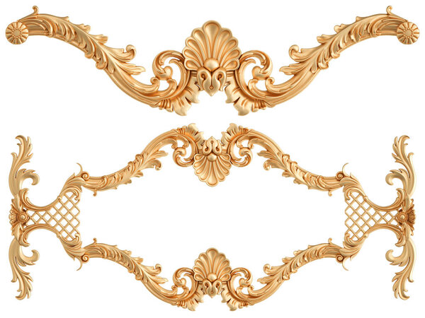 Золотые декоративные сегменты плавно узор на белом фоне. роскошные украшения для резьбы. Isolated
