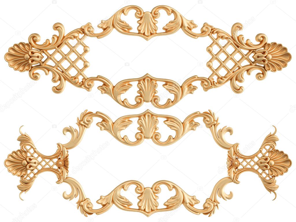 Golden ornamental segments seamless pattern on a white background. luxury carving decoration. Isolated