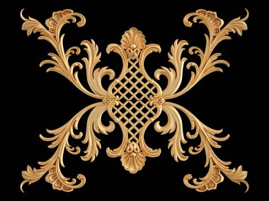 Siyah arkaplandaki altın süslemeler kusursuz desen. Lüks oymacılık. İzole edilmiş