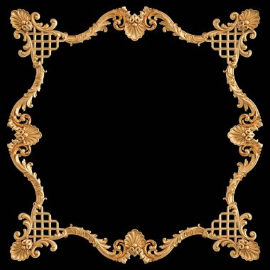 Siyah arkaplandaki altın süslemeler kusursuz desen. Lüks oymacılık. İzole edilmiş