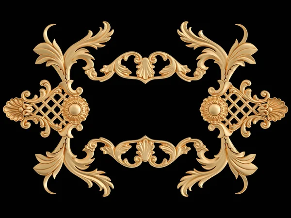 Χρυσά διακοσμητικά τμήματα χωρίς ραφή μοτίβο σε μαύρο φόντο. πολυτελή γλυπτική διακόσμηση. Μεμονωμένα — Φωτογραφία Αρχείου