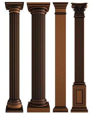 Beyaz arka planda bronz sütunlar. İzole edilmiş