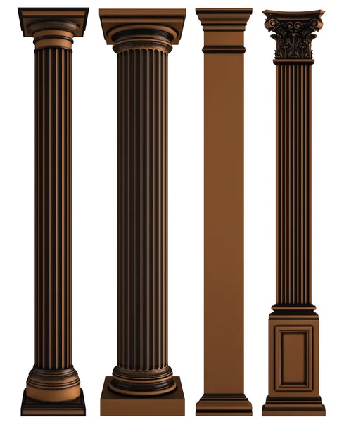 Columnas de bronce sobre fondo blanco. Aislado — Foto de Stock