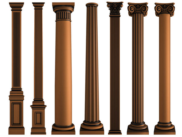 Bronze columns on a white background. Isolated