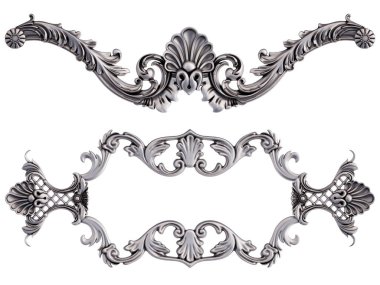 Beyaz arka planda Crome süsleme segmentleri kusursuz desen. Lüks oymacılık. İzole edilmiş