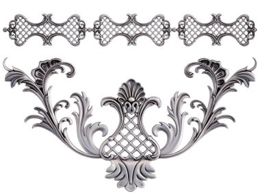 Beyaz arka planda Crome süsleme segmentleri kusursuz desen. Lüks oymacılık. İzole edilmiş