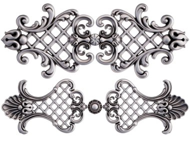 Beyaz arka planda Crome süsleme segmentleri kusursuz desen. Lüks oymacılık. İzole edilmiş