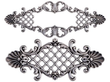 Beyaz arka planda Crome süsleme segmentleri kusursuz desen. Lüks oymacılık. İzole edilmiş