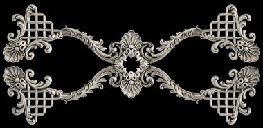 Siyah bir arka plan üzerinde krom süsleme. İzole