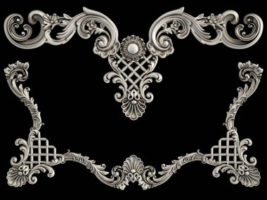 Siyah bir arka plan üzerinde krom süsleme. İzole