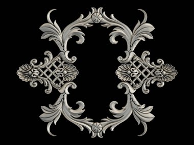 Siyah bir arka plan üzerinde krom süsleme. İzole