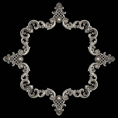 Siyah bir arka plan üzerinde krom süsleme. İzole