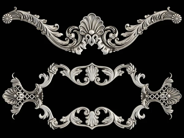 Ornamento cromato su sfondo nero. Isolato — Foto Stock