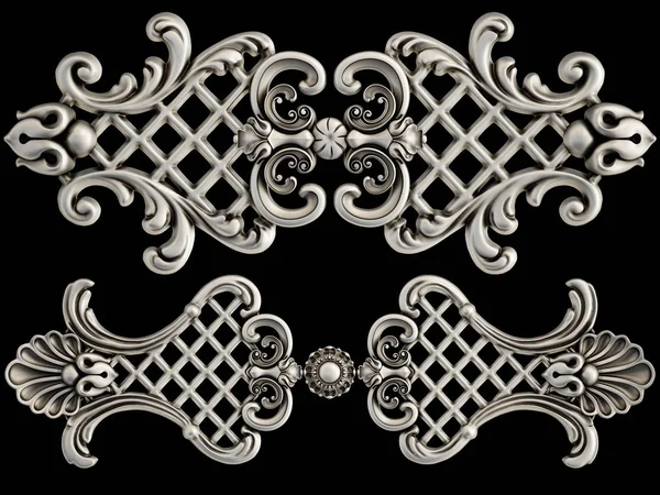 Ornamento cromato su sfondo nero. Isolato — Foto Stock