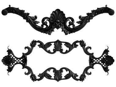 Beyaz arka planda siyah süs koleksiyonu. İzole edilmiş