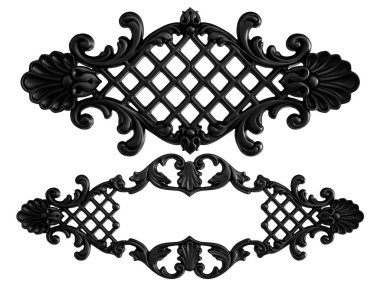 Beyaz arka planda siyah süs koleksiyonu. İzole edilmiş