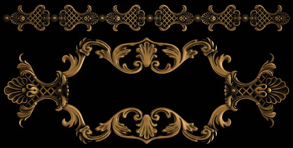 Collezione ornamento in bronzo su sfondo nero. Isolato — Foto Stock