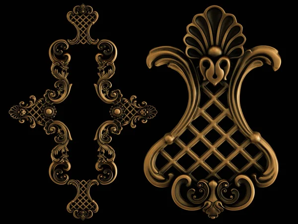 Collection bronze ornament on a black background. Isolated — Stock Photo, Image