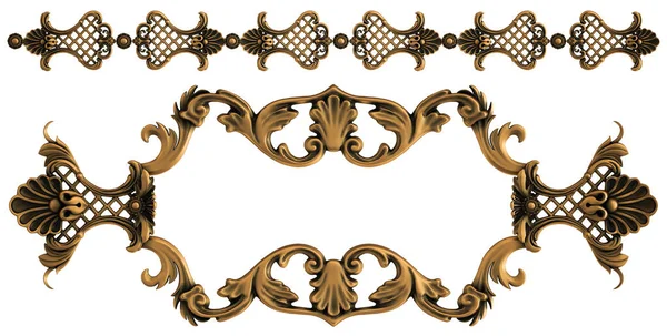 Collezione ornamento in bronzo su sfondo nero. Ornamento isolato su sfondo bianco. Isolato — Foto Stock