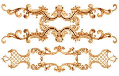 Beyaz arkaplandaki altın süslemeler kusursuz desen. Lüks oymacılık. İzole edilmiş