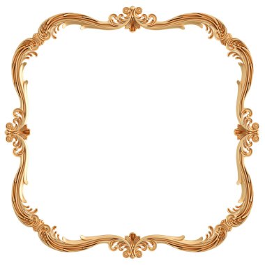 Altın çerçeveli süsleme segmentleri beyaz arka planda pürüzsüz desen. Lüks oymacılık. İzole edilmiş