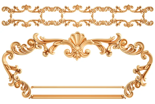 Złote segmenty ozdobne bezszwowy wzór na białym tle. luksusowe dekoracje rzeźbiarskie. Izolacja — Zdjęcie stockowe