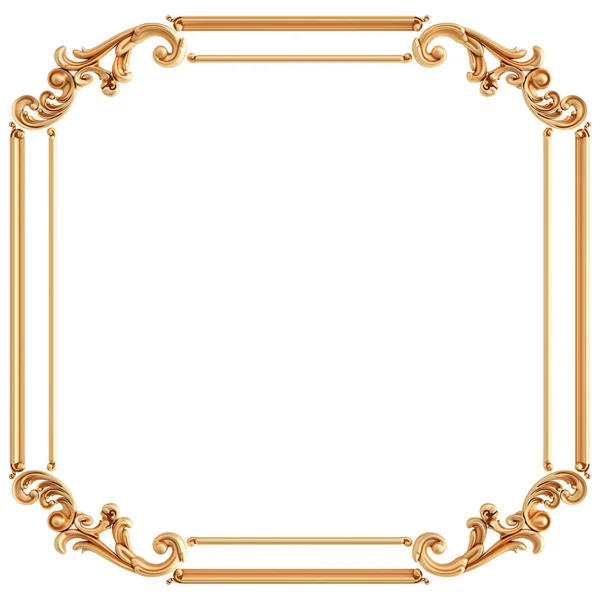 Złota ramka ozdobne segmenty bezszwowy wzór na białym tle. luksusowe dekoracje rzeźbiarskie. Izolacja — Zdjęcie stockowe