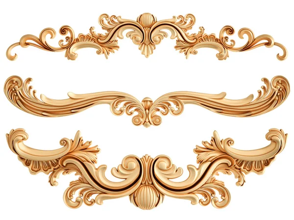 Segmenti ornamentali dorati modello senza cuciture su uno sfondo bianco. decorazione intaglio di lusso. Isolato — Foto Stock