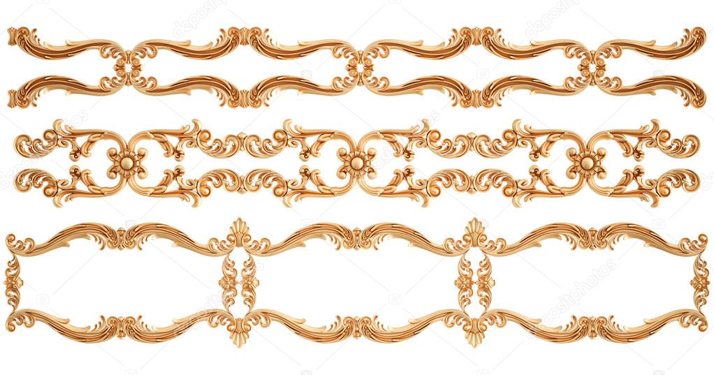 Golden ornamental segments seamless pattern on a white background. luxury carving decoration. Isolated