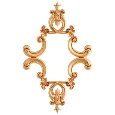 Beyaz arkaplandaki altın süslemeler kusursuz desen. Lüks oymacılık. İzole edilmiş. 3d illüstrasyon