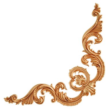 Beyaz arkaplandaki altın süslemeler kusursuz desen. Lüks oymacılık. İzole edilmiş. 3d illüstrasyon