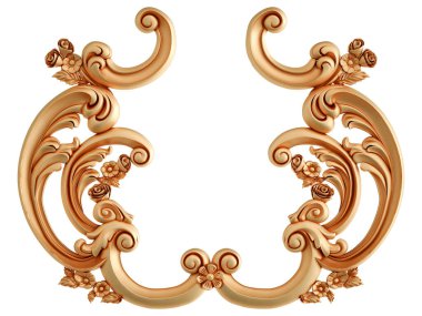 Beyaz arkaplandaki altın süslemeler kusursuz desen. Lüks oymacılık. İzole edilmiş. 3d illüstrasyon