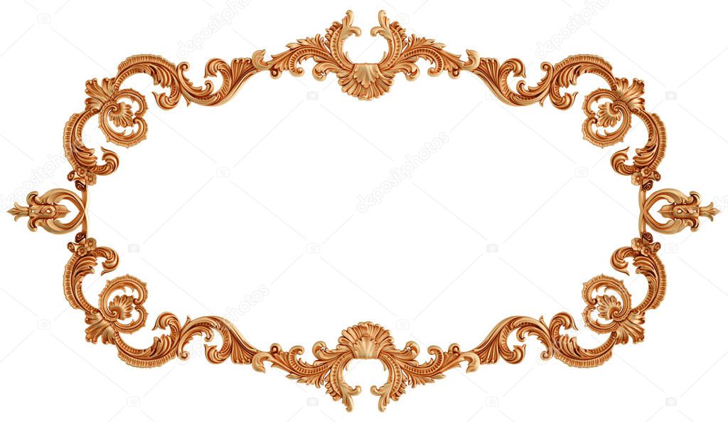 Golden ornamental segments seamless pattern on a white background. luxury carving decoration. Isolated. 3D illustration