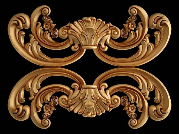 Golden Ornament Segments Seamless Pattern Black Background Luxury Carving Decoration — Stock Photo, Image