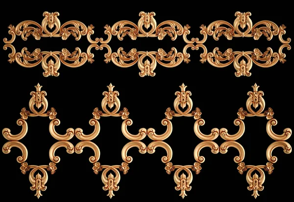 Golden Ornament Segments Seamless Pattern Black Background Luxury Carving Decoration — Stock Photo, Image