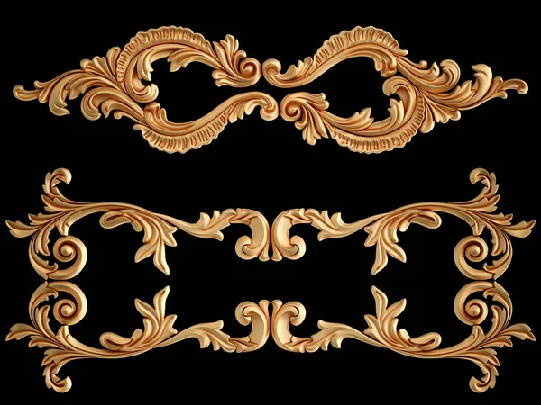 Golden Ornament Segments Seamless Pattern Black Background Luxury Carving Decoration — Stock Photo, Image