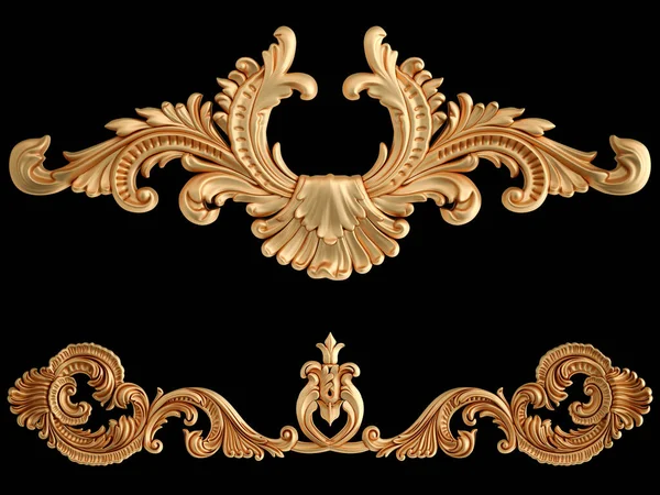 Gouden Ornament Segmenten Naadloos Patroon Een Zwarte Achtergrond Luxe Snijwerk — Stockfoto