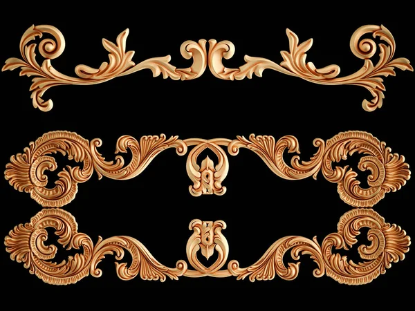 Golden Ornament Segments Seamless Pattern Black Background Luxury Carving Decoration — Stock Photo, Image