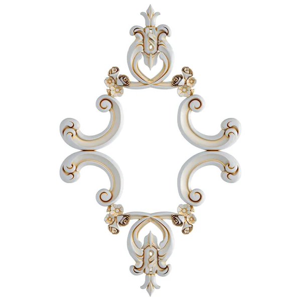 Ornamento Branco Com Pátina Dourada Fundo Branco Isolado Ilustração — Fotografia de Stock