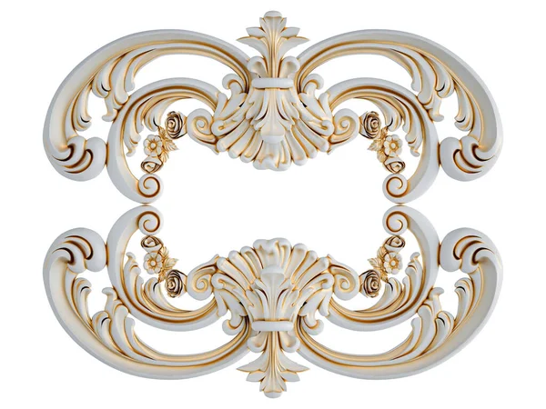 Ornamento Branco Com Pátina Dourada Fundo Branco Isolado Ilustração — Fotografia de Stock