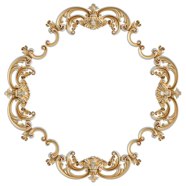 Ornamento Bianco Con Patina Oro Sfondo Bianco Isolato Illustrazione — Foto Stock