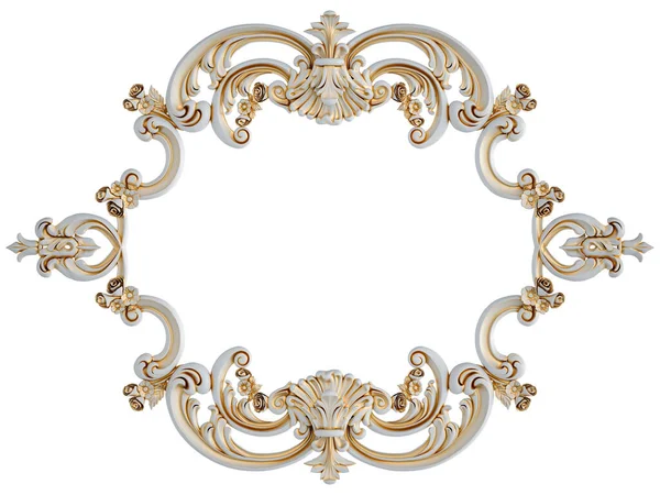 Ornamento Bianco Con Patina Oro Sfondo Bianco Isolato Illustrazione — Foto Stock