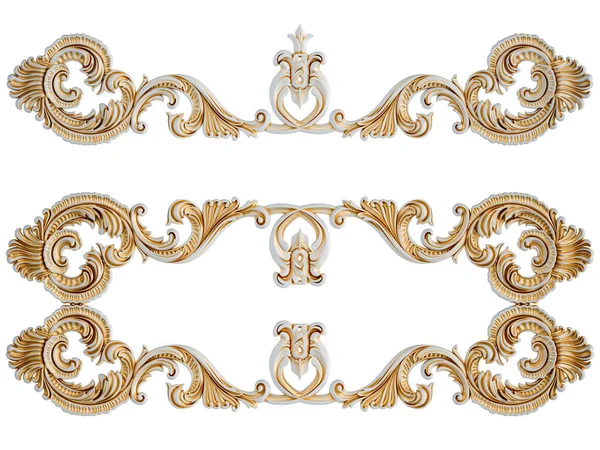 Wit Ornament Met Gouden Patina Een Witte Achtergrond Geïsoleerd Illustratie — Stockfoto
