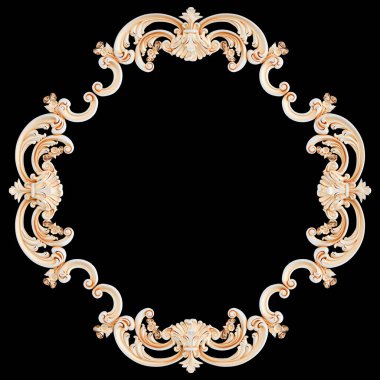 Siyah arka planda altın işlemeli beyaz süs. İzole edilmiş. 3B illüstrasyon